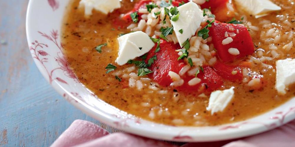 Рецепт суп из риса с печеными овощами