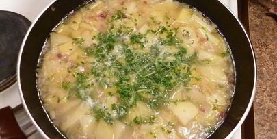 картофельный суп-пюре с водяным крессом