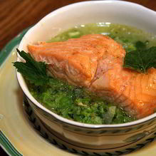 Рецепт Семга с супом-пюре из зеленого горошка