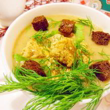 Рецепт Суп-пюре из фасоли с индейкой и чесночными гренками