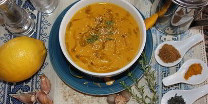 тыквенный суп-пюре с манго и зеленым чаем