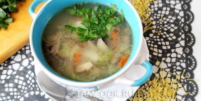 суп с замороженными лесными грибами и вермишелью