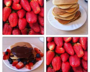 Американские панкейки с горячим шоколадом и ягодами