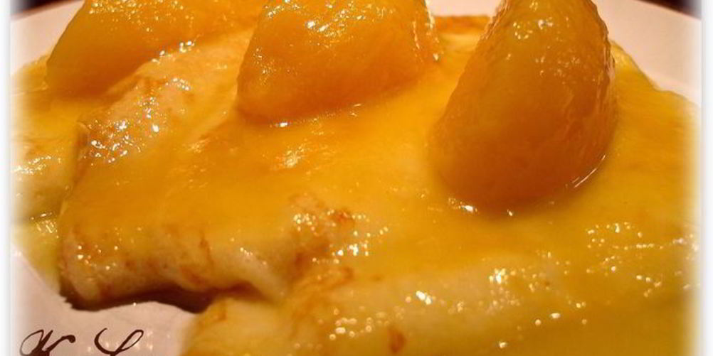 Рецепт блинчики островные с персиками и коньяком