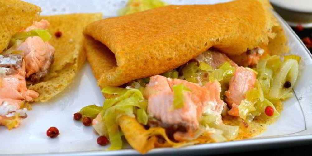 Рецепт блинчики с начинкой из семги и лука порея