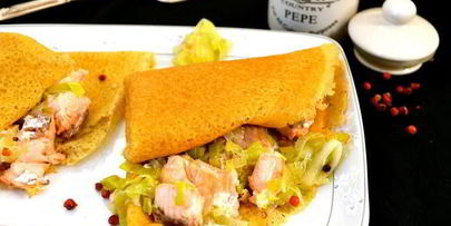 блинчики с начинкой из семги и лука порея