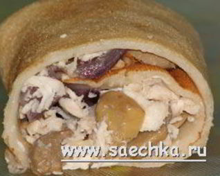 Блины с курицей и грибами