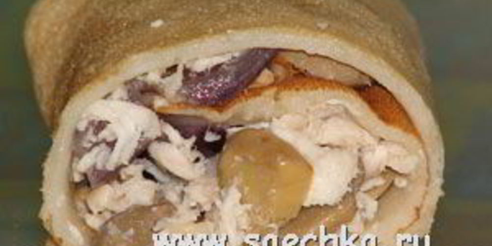 Рецепт блинов с курицея и грибами
