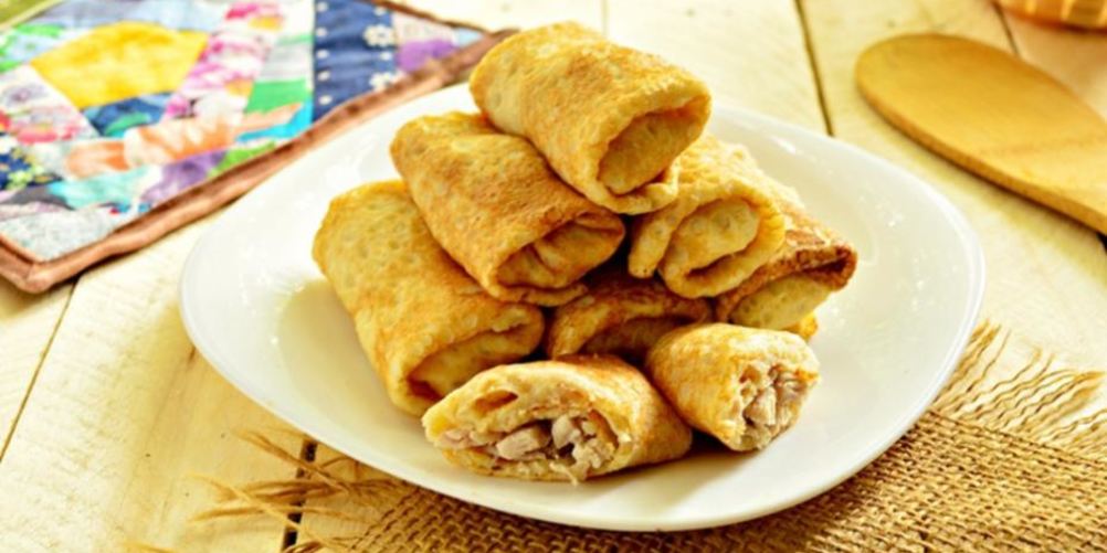 Рецепт сытные блинчики на майонезе с куриной начинкой