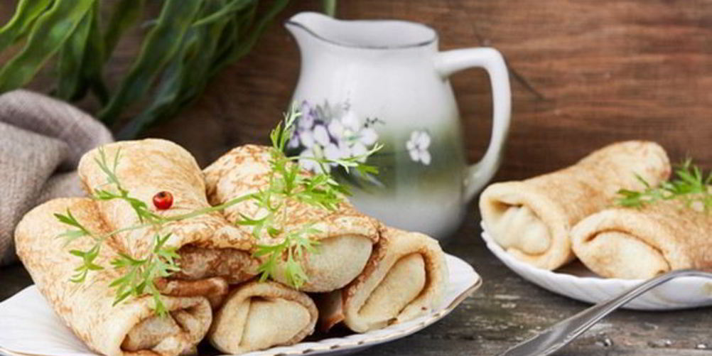 Рецепт сытные блинчики с грибами и ветчиной