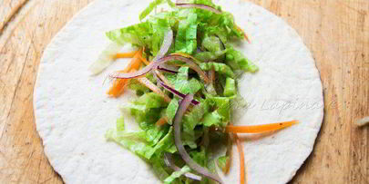 тортильи с острой курицей, овощами и сыром джюгас