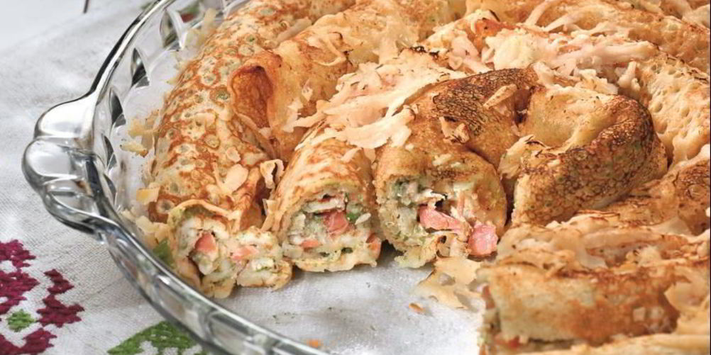 Рецепт блинный пирог со шпинатом