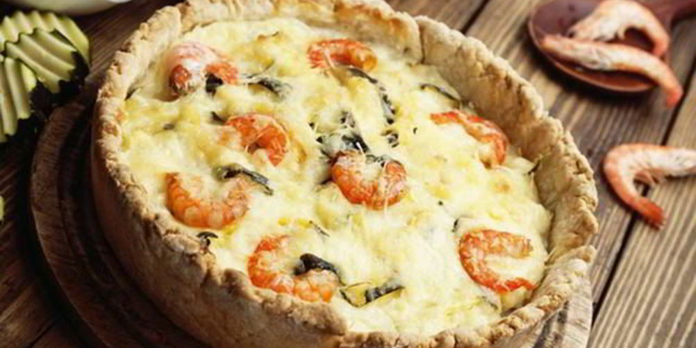 Рецепт киша с креветками и помидорами