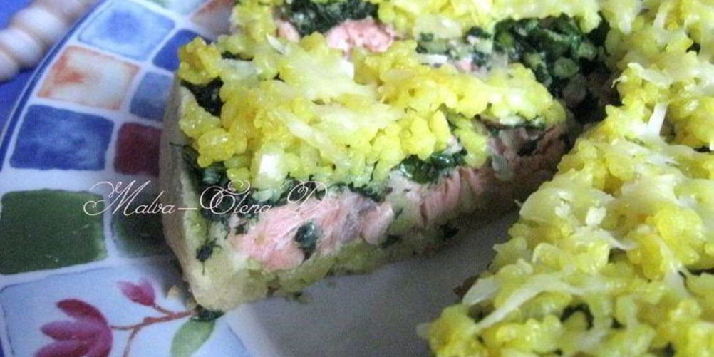 Рецепт пирог с лососем, рисом и песто