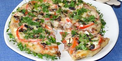 мясная пицца с мясом и грибами