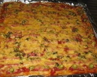 Пицца на кефирном тесте с сосисками и шампиньонами