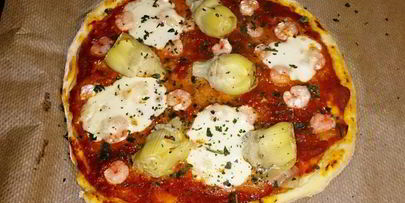 пицца посейдон с артишоками и креветками