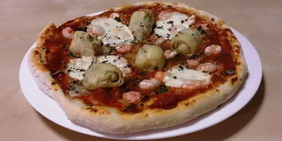 пицца посейдон с артишоками и креветками