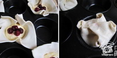слойки — пирожки с маскарпоне и вишней