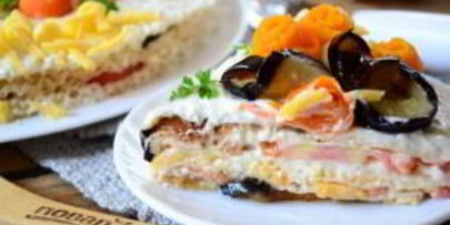 торт из баклажанов с помидорами и сыром