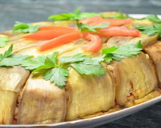 Торт из баклажанов с рисом и фаршем
