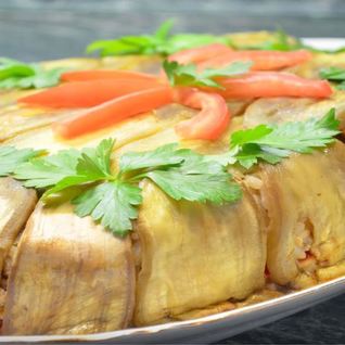 Торт из баклажанов с рисом и фаршем