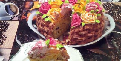 торт корзина с цветами