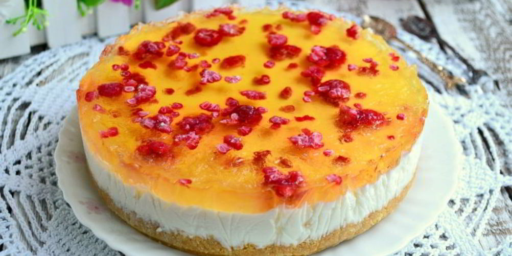 Рецепт творожно-желейный торт с малиной без выпечки