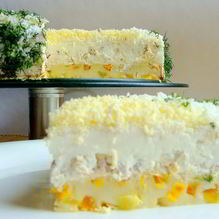 Рецепт Закусочный сырно-сливочный торт с курицей