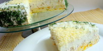 закусочный сырно-сливочный торт с курицей