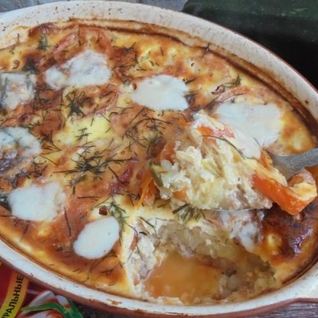 Кабачковая запеканка с моцареллой и томатным кетчупом