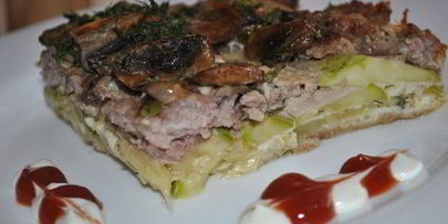 кабачковая запеканка с мясом и грибами