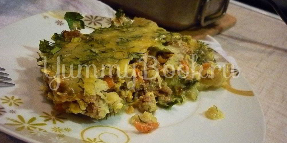Рецепт запеканка из кабачков и фарша под сырно-яичной заливкой