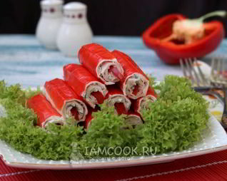 Крабовые палочки, фаршированные рыбной икрой и болгарским перцем