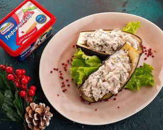 Лодочки из баклажанов с ветчиной и грибами