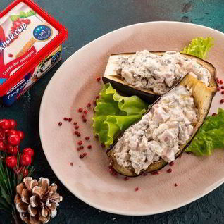 Лодочки из баклажанов с ветчиной и грибами