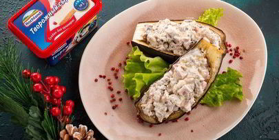 лодочки из баклажанов с ветчиной и грибами