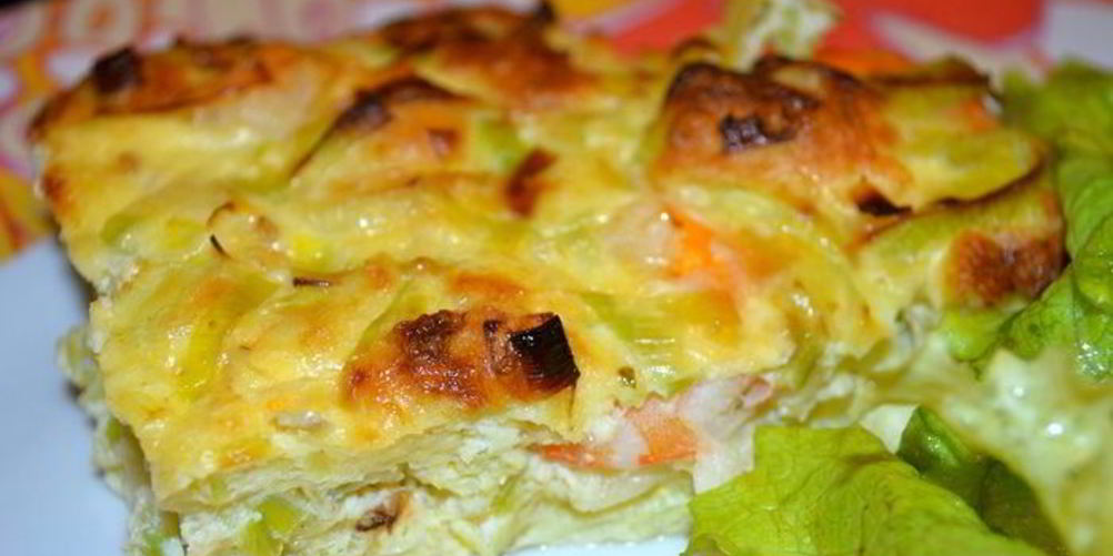 Рецепт фриттата с креветками и луком пореем