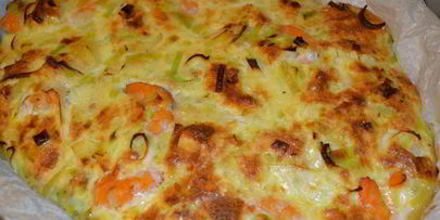 фриттата с креветками и луком пореем