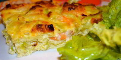 фриттата с креветками и луком пореем