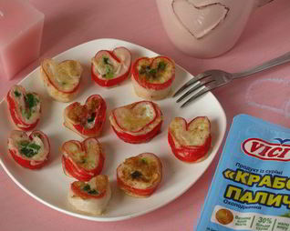 Омлетики Сердца с крабовыми палочками
