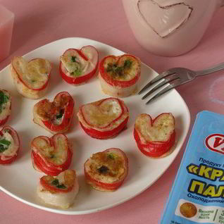 Омлетики Сердца с крабовыми палочками