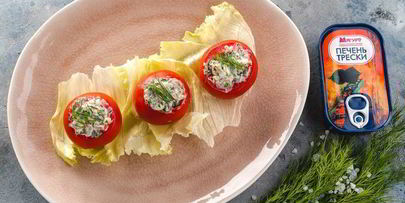 помидоры, фаршированные печенью трески и яйцами