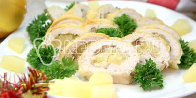 куриный рулет с сыром и ананасом