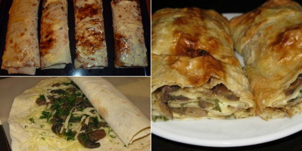 Рецепт рулет из лаваша с грибами