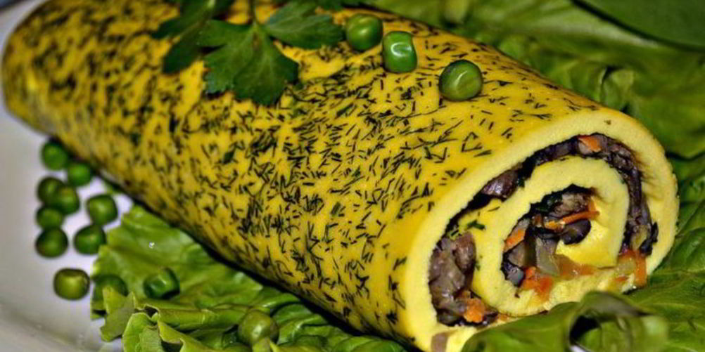 Рецепт рулет из омлета с грибами