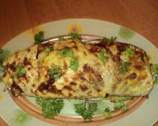 Рулет с капустой, гречневой кашей и грибами