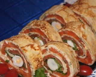 Рулеты из блинов с семгой