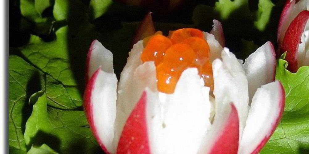 Рецепт закуска кувшинки с творожным сыром и красной икрой